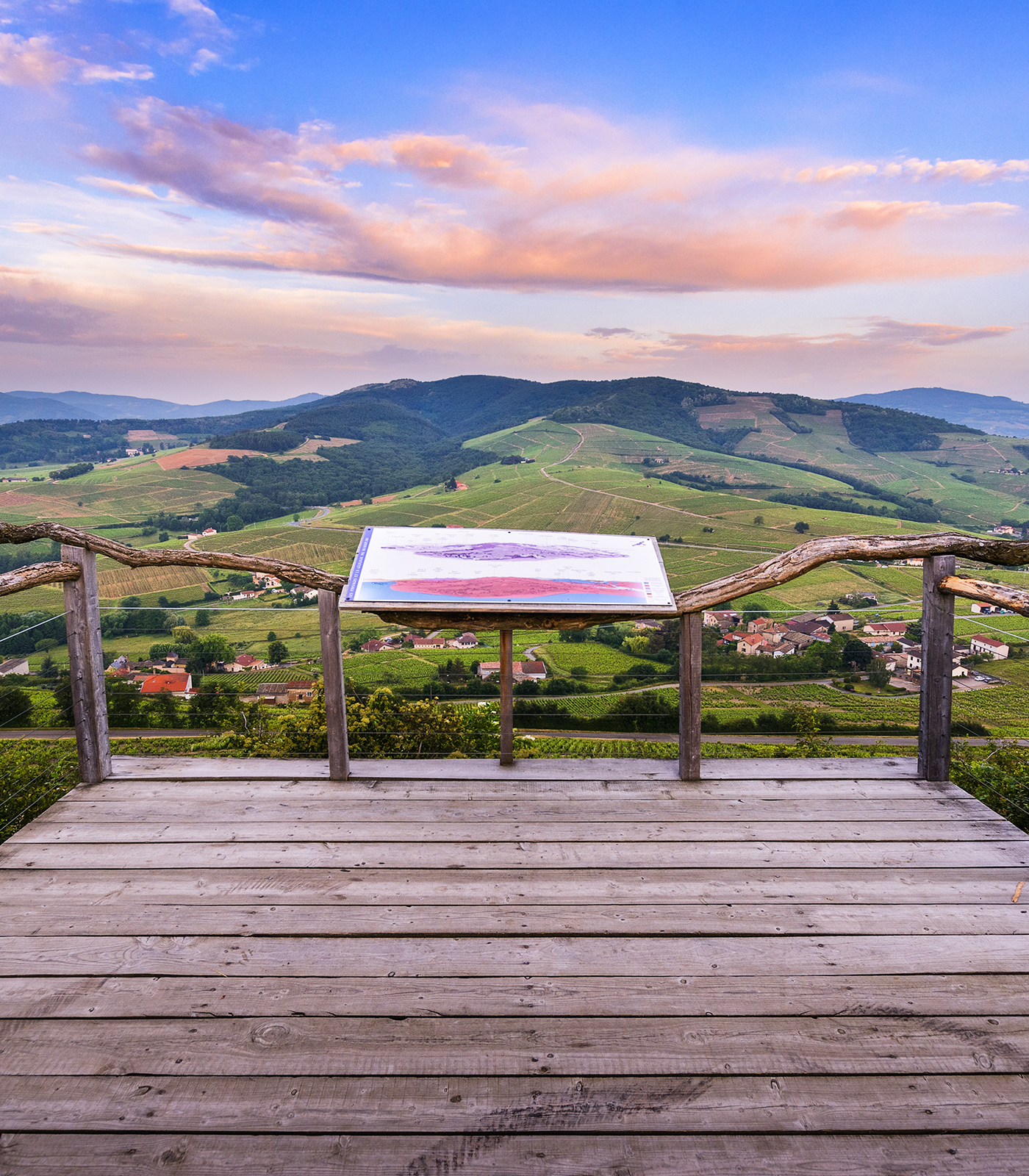 Réunion de travail des Géoparcs français devant un paysage viticole